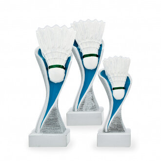 Trofej se symbolem badmintonu, výška 14,5 cm, vícebarevná