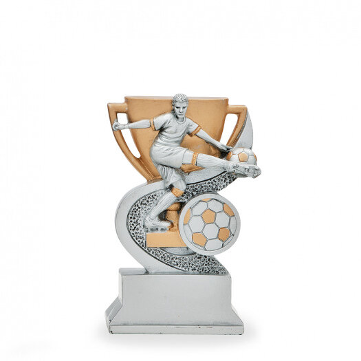 Trofej s fotbalovou tématikou, výška 12 cm, zlatá/stříbrná