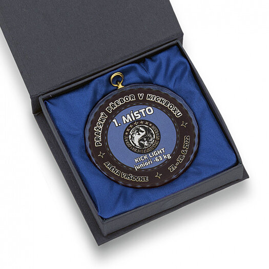 Skleněná medaile prům.70mm, včetně krabičky