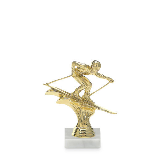 Figurka sjezdové lyže, 14 cm, zlatá, včetně podstavce