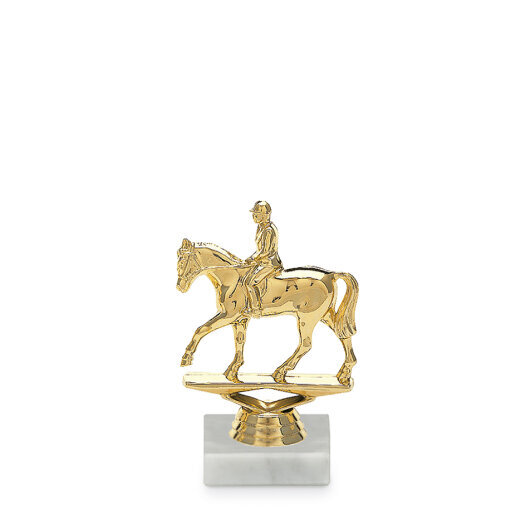 Figurka kůň s jezdcem, 13 cm, zlatá, včetně podstavce