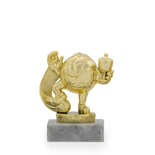 Figurka fotbal, míč s pohárkem, zlatá, 10cm, včetně podstavce