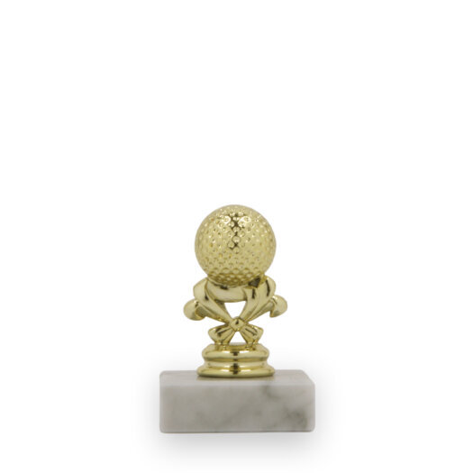 Figurka míček golf, 9 cm, zlatá, včetně podstavce