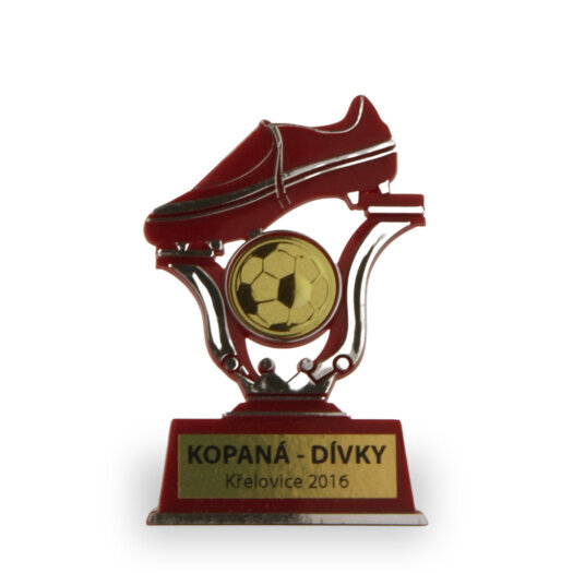 Plaketka fotbal plast, 10 cm, červená stříbrná, včetně podstavce