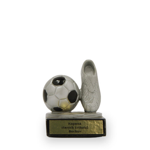 Figurka fotbal na emblém kopačka + míč, 7 cm, stříbrná černá, včetně podstavce
