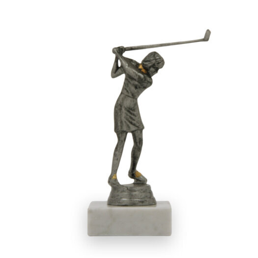 Figurka golf žena, 14 cm, stříbrná antic, včetně podstavce
