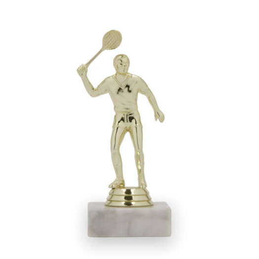 Figurka badminton muž, 14 cm, zlatá, včetně podstavce