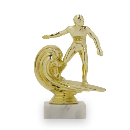 Figurka surfař, 15 cm, zlatá, včetně podstavce