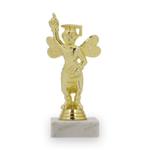 Figurka absolvent veselá včelka, 15 cm, zlatá, včetně podstavce